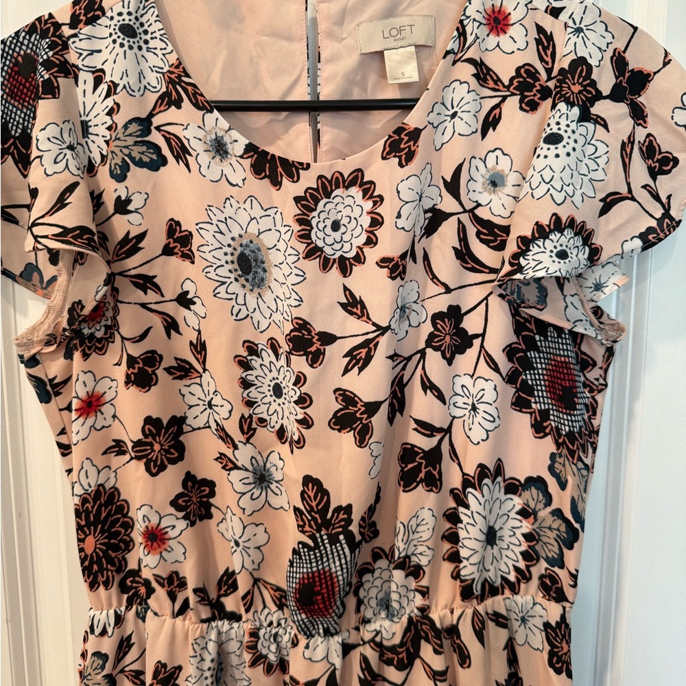 LOFT Pink Flutter Sleeve Crew Neck Midi Dress - Picture 3 of 7